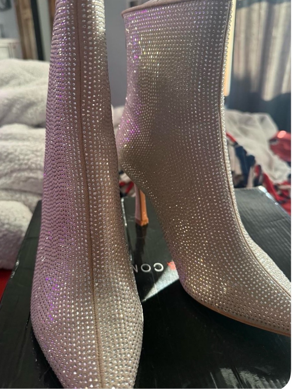 New York & Company Champagne Rhinestone Sock Booties